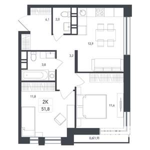 Студия квартира, строящийся дом, 52м2, 6/8 этаж