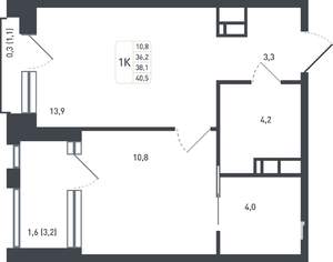 1-к квартира, строящийся дом, 38м2, 6/8 этаж