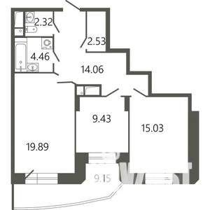 2-к квартира, строящийся дом, 70м2, 17/17 этаж