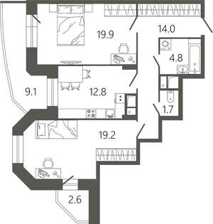 2-к квартира, вторичка, 76м2, 10/17 этаж