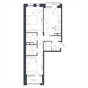 2-к квартира, вторичка, 63м2, 8/8 этаж