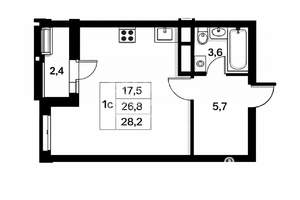 Студия квартира, вторичка, 27м2, 2/8 этаж