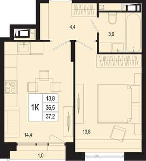 1-к квартира, вторичка, 37м2, 5/8 этаж