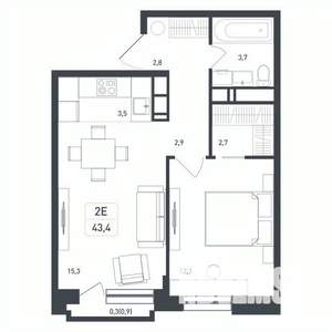 2-к квартира, вторичка, 43м2, 7/8 этаж