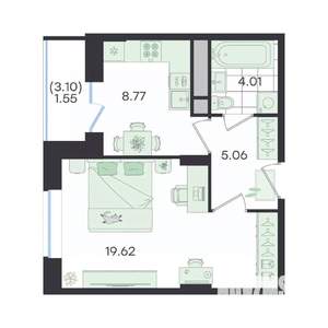 1-к квартира, вторичка, 39м2, 2/23 этаж