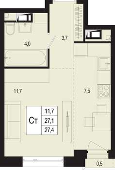 Студия квартира, вторичка, 27м2, 3/8 этаж