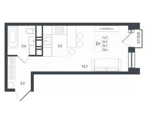 1-к квартира, вторичка, 25м2, 7/8 этаж