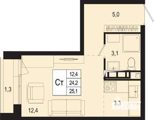 Студия квартира, строящийся дом, 24м2, 4/8 этаж