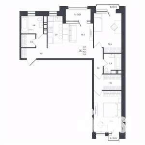 3-к квартира, вторичка, 76м2, 4/8 этаж