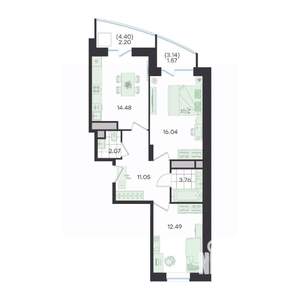 2-к квартира, вторичка, 64м2, 16/23 этаж