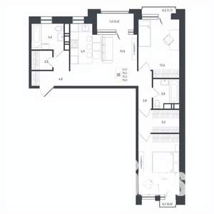 3-к квартира, строящийся дом, 72м2, 6/8 этаж