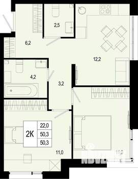 3-к квартира, строящийся дом, 69м2, 4/8 этаж