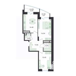 2-к квартира, вторичка, 64м2, 5/23 этаж