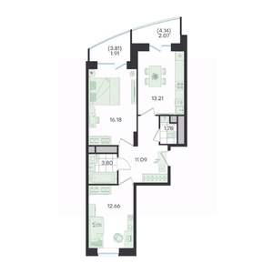 2-к квартира, вторичка, 63м2, 17/23 этаж