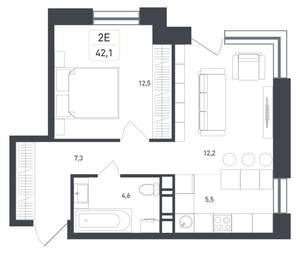 2-к квартира, вторичка, 42м2, 1/8 этаж