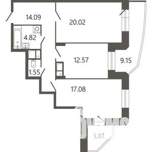 2-к квартира, строящийся дом, 75м2, 17/17 этаж