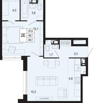 Студия квартира, вторичка, 45м2, 8/8 этаж