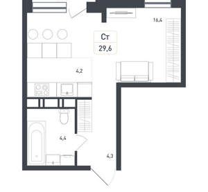 Студия квартира, вторичка, 30м2, 8/8 этаж