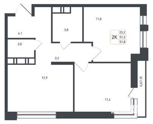 2-к квартира, вторичка, 52м2, 6/8 этаж