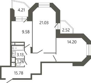 2-к квартира, вторичка, 68м2, 8/17 этаж