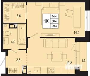 1-к квартира, строящийся дом, 38м2, 6/8 этаж