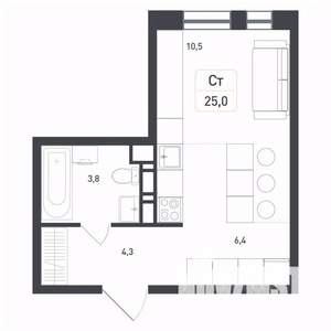 Студия квартира, строящийся дом, 25м2, 6/8 этаж