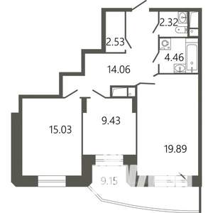 2-к квартира, строящийся дом, 70м2, 17/17 этаж