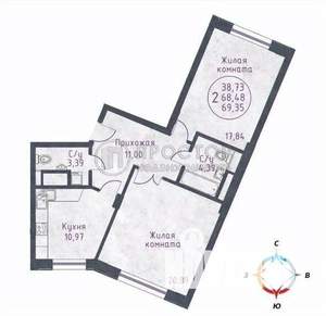 2-к квартира, вторичка, 72м2, 7/14 этаж