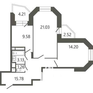2-к квартира, строящийся дом, 68м2, 9/17 этаж