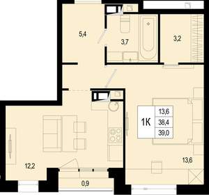 1-к квартира, вторичка, 38м2, 7/8 этаж