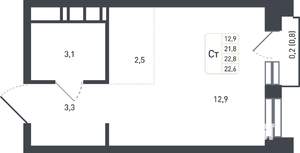 Студия квартира, строящийся дом, 22м2, 5/8 этаж