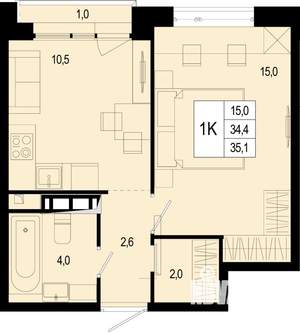 1-к квартира, вторичка, 34м2, 6/8 этаж