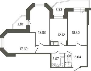 3-к квартира, вторичка, 94м2, 12/17 этаж