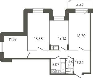 3-к квартира, вторичка, 87м2, 2/17 этаж