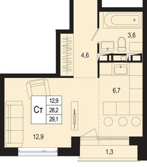 Студия квартира, вторичка, 28м2, 2/8 этаж