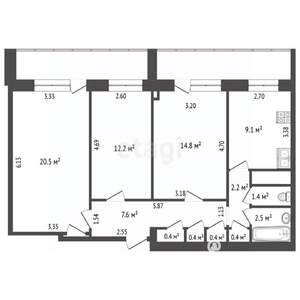 3-к квартира, вторичка, 77м2, 7/15 этаж