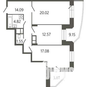 2-к квартира, строящийся дом, 75м2, 14/17 этаж
