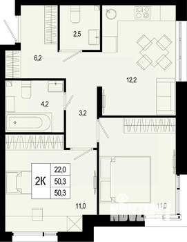 3-к квартира, строящийся дом, 69м2, 4/8 этаж