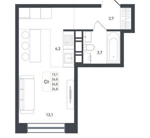 Студия квартира, вторичка, 28м2, 6/8 этаж