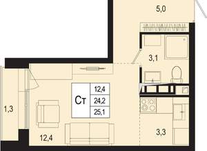 Студия квартира, вторичка, 24м2, 2/8 этаж