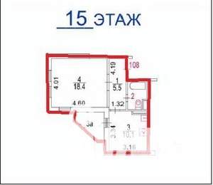 1-к квартира, вторичка, 38м2, 15/18 этаж