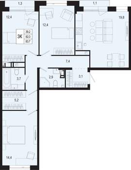 Студия квартира, строящийся дом, 82м2, 5/8 этаж