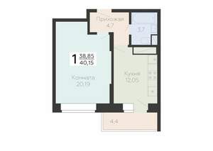 1-к квартира, строящийся дом, 40м2, 22/22 этаж
