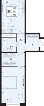 2-к квартира, вторичка, 42м2, 1/8 этаж