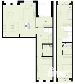 3-к квартира, вторичка, 107м2, 1/8 этаж