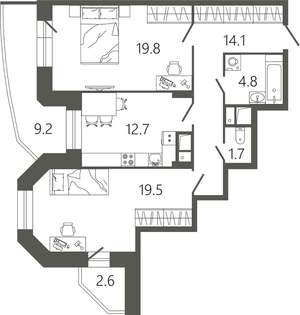 1-к квартира, вторичка, 51м2, 6/17 этаж