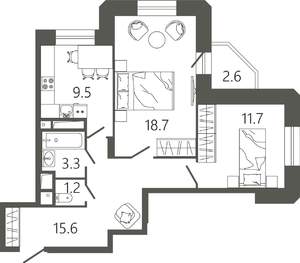 2-к квартира, вторичка, 61м2, 3/17 этаж