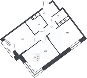 2-к квартира, вторичка, 51м2, 5/8 этаж