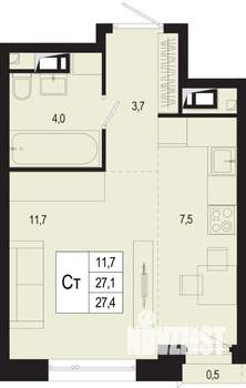 Студия квартира, строящийся дом, 27м2, 4/8 этаж