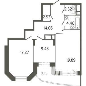 2-к квартира, строящийся дом, 73м2, 9/17 этаж